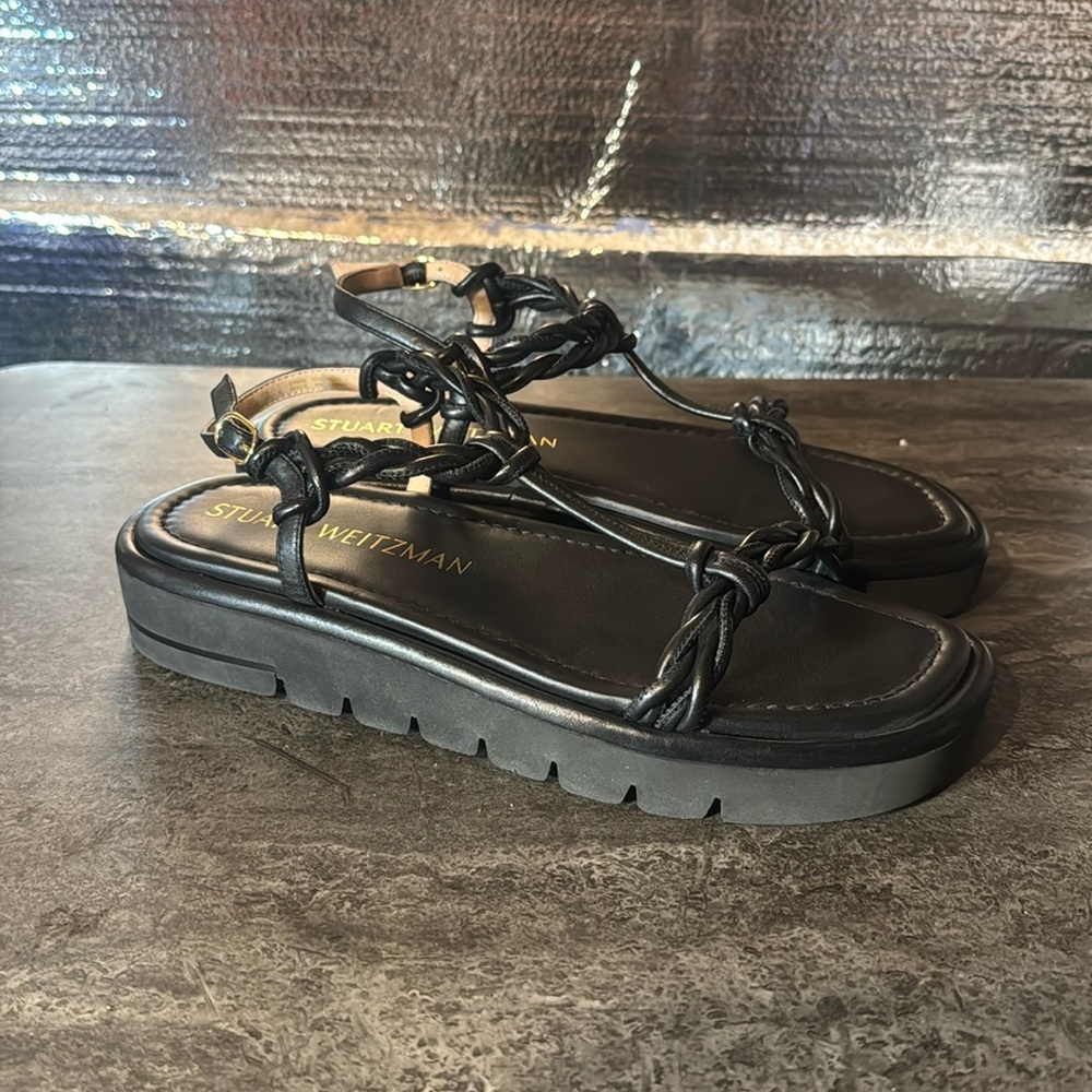 Stuart Weitzman Calypso Lift Leather Platform Sandals. Size 9.5 B - Picture 1 of 6